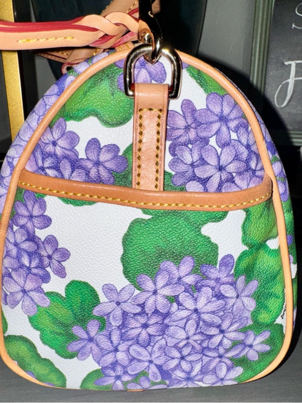 Dooney & Bourke Purple Hydrangea Floral Satchel & coin-pouch - EUC - Picture 4 of 16